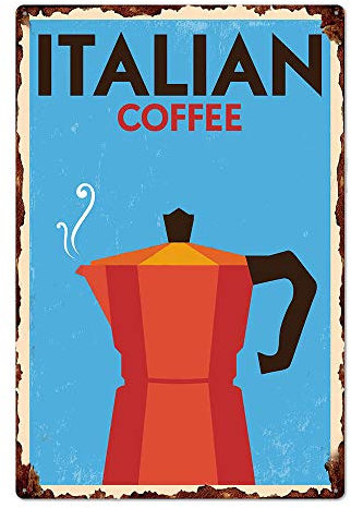 Lsjuee Italian Coffee Vintage Blechschild aus Metall für Männer und Frauen, Dekoration, Aluminiumschild, Wandschild für Bars, Restaurants, Cafés, Pubs, 20,3 x 30,5 cm