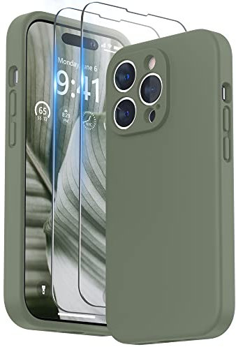 SURPHY Hülle Kompatibel mit iPhone 14 Pro Max Hülle Silikon mit Displayschutzfolie, iPhone 14 Pro Max Case Silikon mit Kameraschutz, Handyhülle iPhone 14 Pro Max Schutzhülle 6,7 Zoll 2022, Olivgrün