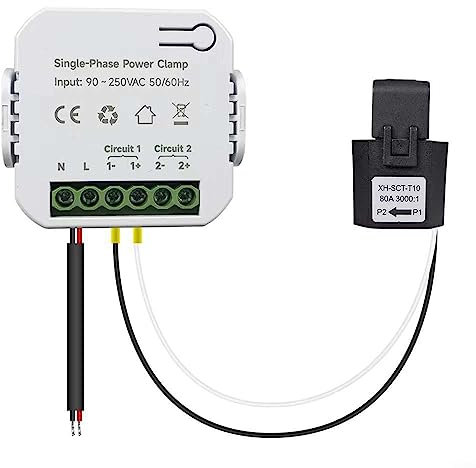 WLAN Smart Home Energy Monitor, Monitoraggio dell'energia elettrica in tempo reale, misurazione solare/netta, funziona con app Tuya/Smart Life (monitor con 1 sensori 80A)