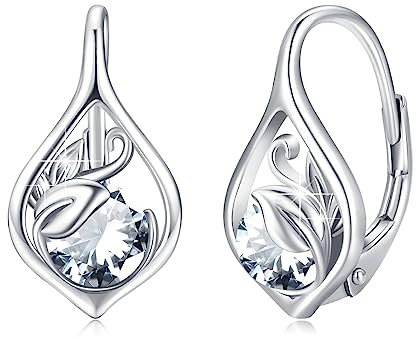 April Geburtsstein Ohrringe 925 Sterling Silber Ranke Leverback Ohrringe für Frauen Geburtsstein Creolen Schmuck für Frauen (Bergkristall)