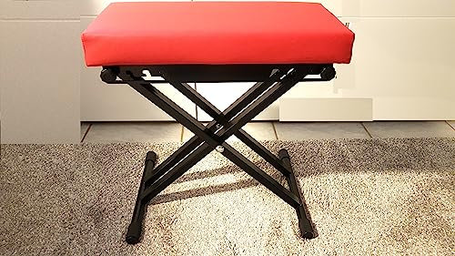 LIBEDOR Sitzbank Keyboardbank Bank Keyboard Hocker Doppelstrebe 8X höhenverstellbar bis 140kg belastbar im Rot