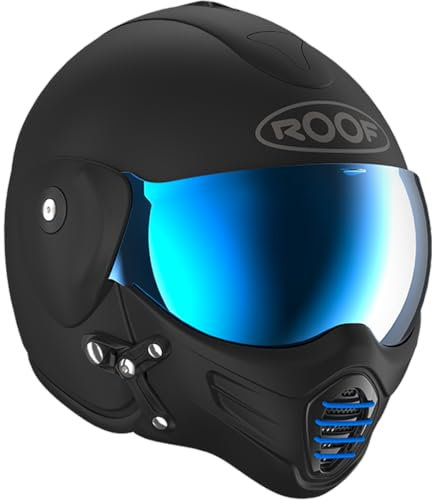ROOF Jethelm ROADSTER IRON schwarz matt blau Fiberglas mit magenitscher Maske, L 60