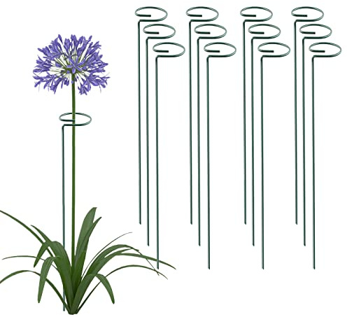 Thealyn 12 Pack 61cm /24 inch Pieux de Soutien de Plantes en Métal avec Supports à Tiges Simples pour Fleurs Jardin, Supports pour Plantes pour Amaryllis, Orchidées, Lys, Roses, Pivoines