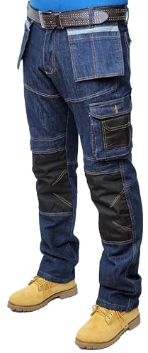 HASHOOB TRADING FZE Men's Work Jeans Trousers Heavy Duty Multi Pocket Cargo Combat Work Trousers Builder Safety Work Jeans