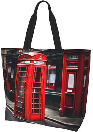 MyPiky Rote Rose und Wein, romantisches Design, für Damen, Einkaufstasche, Handtasche, Einkaufstasche, Red Phone Booth London Street, Einheitsgröße