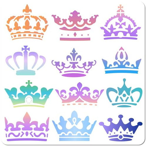 GORGECRAFT Kronen-Schablone König Königin Prinzessin Krone Lizenzgebühren-Vorlage Wiederverwendbare Zeichenschablonen Aus Kunststoff Zum Malen Auf Holz Wänden Leinwand Stoff Karten DIY 30x30 cm