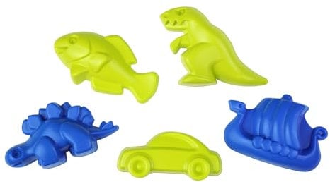 Lena Sandset, 5-teilig mit Dinos, T-Rex, Stegosaurus, Fisch, Auto und Wikingerschiff, geeignet ab 12 Monate, verpackt im Netz