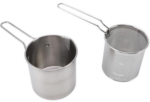 Pentola per Friggitrice con Cestello per Colino Pentola per Frittura in Acciaio Inossidabile 304 con Manico per Friggere Pesce, Gamberetti, Pollo e Patatine Fritte