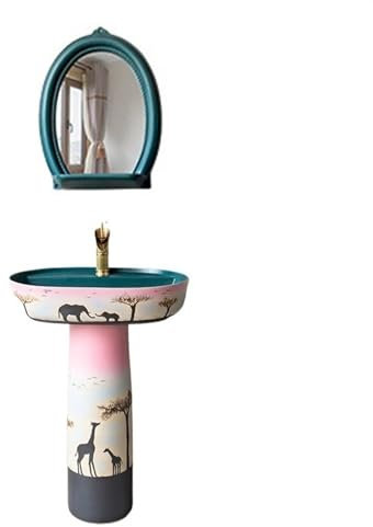 Lavabo à colonne Lavabo sur pied coloré de luxe léger, lavabo de salle de bain sur pied en céramique rétro, lavabo à colonne en deux pièces avec trou de robinet unique Lavabo sur pied colonne(D)