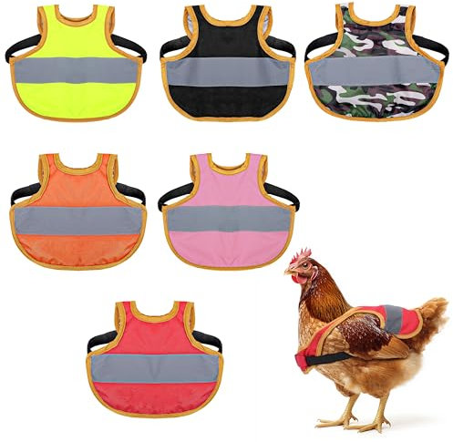 Belle Vous Reflektierende Hühner Warnfeste für Geflügel 6er Pack - Reflektierender Hühnersattel für Federschutz - Warnweste für Hühner, Gänse, Enten - Hühnerzubehör