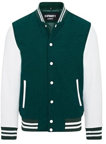 Infinity Leather Letterman Baseball Bomberjacke aus Grünem, Wollweißem Leder im College-Stil