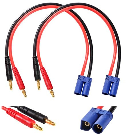 YIXISI 2 Stücke EC5 zu 4.0 Bananenstecker RC Batterie Ladekabel, EC5 Stecker auf 4.0mm Bananenstecker Adapter mit 30cm 12AWG Silikon Kabel, für RC Helikopter Quadcopter Lipo Akku