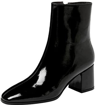 Bottes Mollets Larges Femme Bottines Chunky Talon Haut Cuir Plus Side Fashion Zipper Taille Marron Pieds Larges (Black, 42)