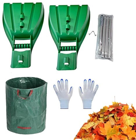 Outil de Saisie de Feuilles, Pelle à Griffes pour Feuilles - Feuilles Scoop Râteaux à Main,Râteau à Feuilles, Sac de Jardin, Gants de Travail et Perche télescopique Inclus pour ramasser Les Feuilles