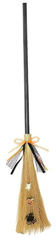 Escoba de bruja - Escoba de bruja de madera auténtica, escoba decorativa de Halloween | Escoba de bruja Cosplay para adultos accesorios de fiesta, escoba de paja hecha a mano para