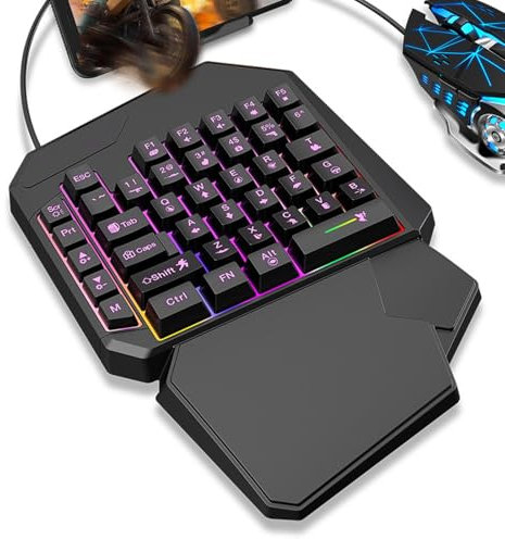 Tastiera meccanica a 1 mano,Tastiera a 1 mano,Tastiera da gioco meccanica RGB programmabile - Tastiera da gioco professionale, per mancini, ergonomica, plugplay per telefoni cellulari