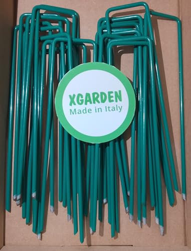XgardeN Picchetti verdi per telo pacciamatura (50 pz) 150x30 mm Acciaio antiruggine EN 10204 3.1
