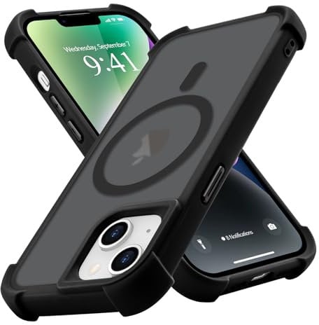 Micoden Magnetic Case for iPhone 14 iPhone 13,Compatible with Magsafe,4 Corner Reinforced Protection Airbag Drop Protective Phone Case,Anti-Fingerprint Translucent Matte,Slim Shockproof Cover-Black