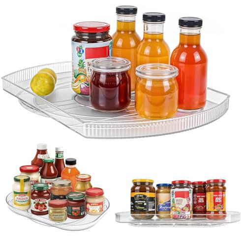 Kühlschrank Drehteller, 360° Drehplatte Kühlschrank Organizer, Küche Organisier, Rechteckig Kühlschrank Drehteller, Drehbarer Gewürzhalter für Schränke, Kühlschränke (42 x 28 x 3,5 cm)