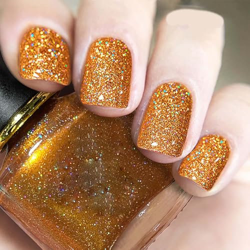 Holographic Nail Polish, Glitter, Glitter Nail Varnish, Quick Dry Nail Polish, Long Lasting, Chip Resistant, No Need UV Lamp Curing for At Home & Salon Manicure