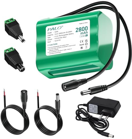 Palogreen 12.6V DC Batteria 2800mAh Ricaricabile al Litio per 12V, batteria per strisce LED, videocamere, telecamera a circuito chiuso, DVD portatili, lettori MP3, luci da pesca, fai da te