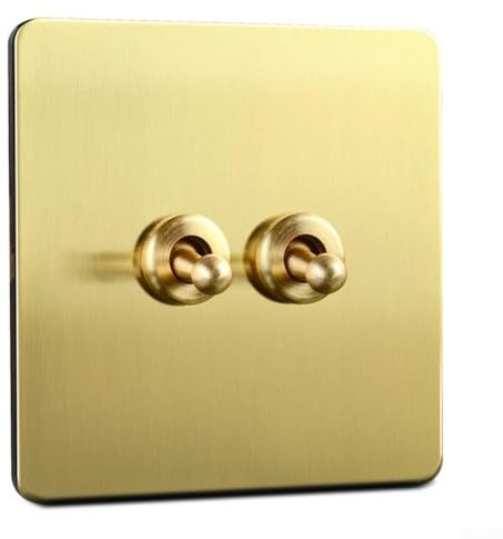 Enchufe de interruptor de luz de estilo industrial vintage, panel de interruptor basculante de luz de palanca de latón, palanca retro de 1/2 vía, placa de pared tipo 86 (2 bandas)