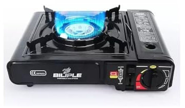 Fornello a Gas con Valigetta da Campeggio Portatile con Cartuccia a Gas, per Camping Picnic, Fornello a Doppio Attacco per Cartucce Butano o Bombola GPL