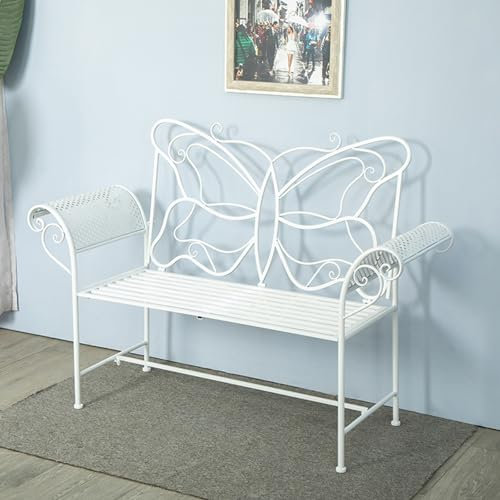 JINGSHIQIAOPL Gartenbank Butterfly Aus Gusseisen mit Armlehnen für Park, Veranda, Garten, Doppelsitzbank, Gartenbank Wetterfest, Schwarz, Weiß, Blau. Wählen Sie Aus(White)
