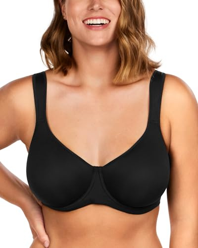 HSIA Bras for Women Minimizer Full Coverage, Plus Size T Shirt Unlined Underwire Smooth Bra, Seamless Cups Joan Ultimate Soft Black