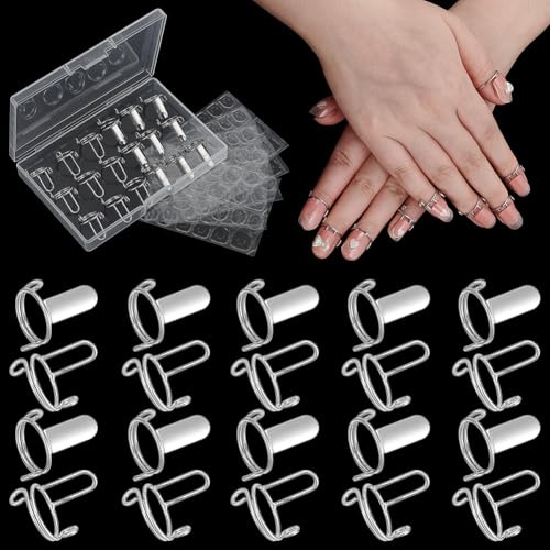 arricraft 20 Stück Platin Nagelringe Verstellbare Künstliche Nagelringe Aus Messing Mit 120 Stück Selbstklebenden Nagellaschen Wiederverwendbarer Abnehmbarer Ring Für Die Fingernagelkunst Dekoration