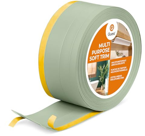 Quest 4in1 Battiscopa Morbido Adesivo, Zoccolino Flessibile, Listello Multifunzionale - Larghezza 120 mm - Profilo Pieghevole - Multifunzione, Resistente ai Raggi UV - Verde chiaro, 5 Metri