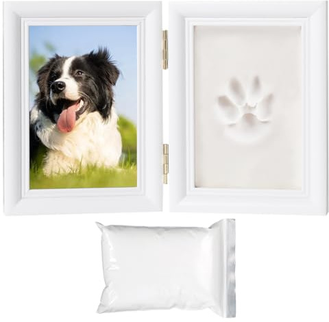 Vylro Pfotenabdruck Set Hund, 3D Holz Bilderrahmen Pfotenabdruck | Dog Memorial Gifts Photo Frame mit Lehm, Haustier Fotorahmen für Heimdekoration, Geschenke Hundebesitzer Katze
