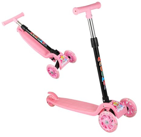 M.J COMFY-LIFE Foldable Scooter for Kids, 3 Wheel Kick Scooter with Light up Wheels, Adjustable Handle Height Light Up Scooter for Boys And Girls