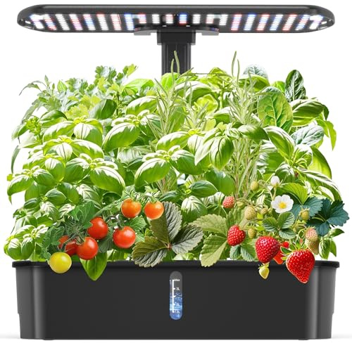 Kit per coltivazione idroponica, Smart Garden controllato con luce LED a spettro completo, kit di germinazione delle piante da 15 baccelli, con mini pompa silenziosa, per