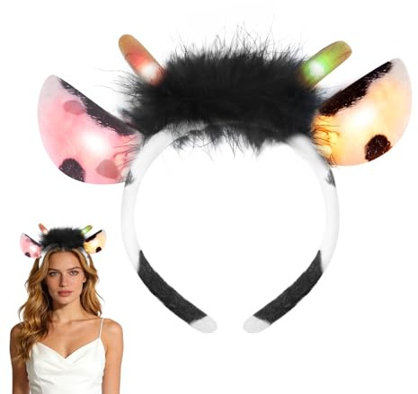 Led Milchkuh Haarreif, Niedliches leuchtender Haarschmuck, Led kopfschmuck für Damen Kinder, Stirnband perfektes Accessoire für Karneval Fasching Kostüm Party´s und als Foto-Requisite