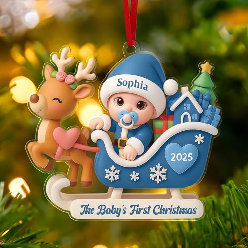 Weihnachtskugel Personalisiert, Mein Erstes Weihnachten Baby, Weihnachtskugeln mit Namen und Datum, christbaumkugel personalisiert, Babys erste Bilder, Erstes Weihnachten Baby