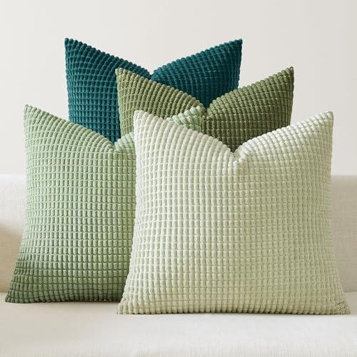 EMEMA Kordsamt Kissenbezug 40x40 Dekokissen Waldgrün Serie Granulat 4er Set | Sofakissen Dekorative Kissenbezüge Couchkissen Kissenhülle Weich Kissen Bezug Zierkissen für Sofa Couch Wohnzimmer
