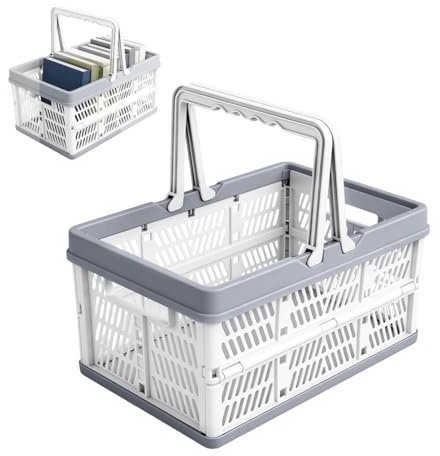 Yuragim Klappbox mit Henkel, 2 Stück 30.5x20.5x16.5cm 10L Klappboxen Klein Faltbarer Einkaufskorb Stapelbar Aufbewahrungskorb, Plastik Klappkisten für Küche, Badezimmer, Schlafzimmer und Camping, Grau