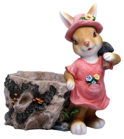 MotiveTech Statuette, Blumentopf, Harzstatue, Gartenpflanzgefäß für Zäune, Mehrfarbig, Stump-hase