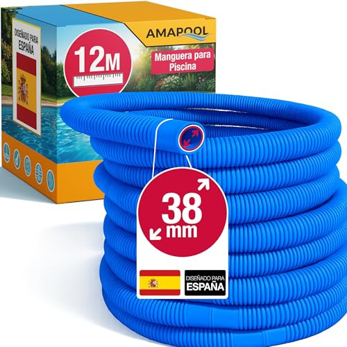 Amapool Poolschlauch 38mm 12m Blau - Flexibler Schlauch für Poolpumpe