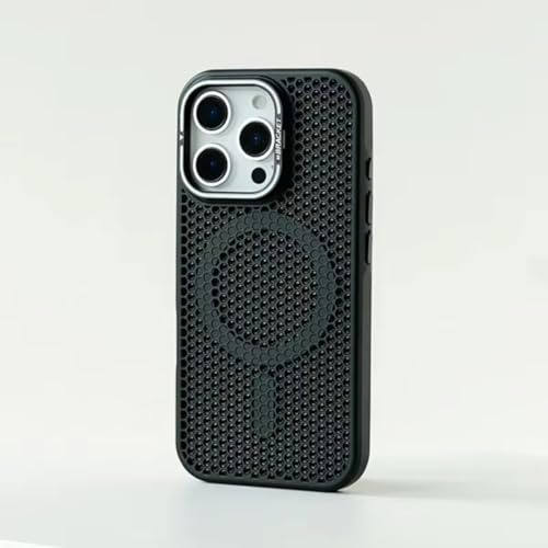 Custodia magnetica di raffreddamento a griglia a nido d'ape per iPhone 16 Pro Max 15 Pro 14 13 12 17 Pro con supporto per obiettivo in lega e cover per ricarica wireless (per iPhone 16 Pro/Nero)