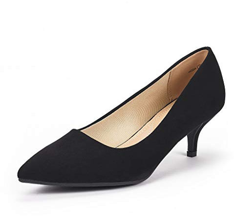 DREAM PAIRS Women's Kitten Heels Pointed Toe Dress Court Shoes Moda,Size 7,Black/Suede,Moda