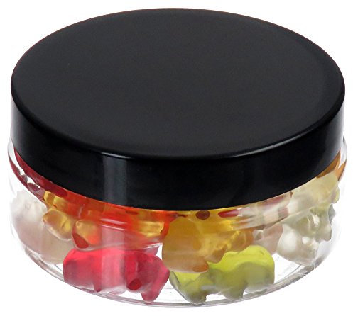 Tiegel XXL Pot de PET 100 ml transparent, plat, avec couvercle en plastique, noir, 10 pièces