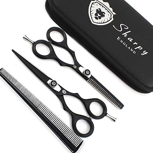 Sharpy England Professionelle Friseurschere/Barbierschere/Effilierschere, 14 cm, sehr scharf, japanischer Edelstahl, feine Anpassung der Spannschraube