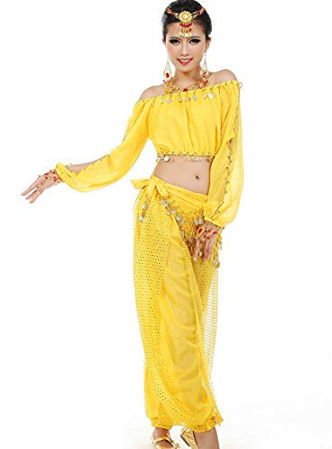 Astage Frauen Bauchtanz Anzug Kostüm Active Wear Taille-Gürtel-Sets Gelb