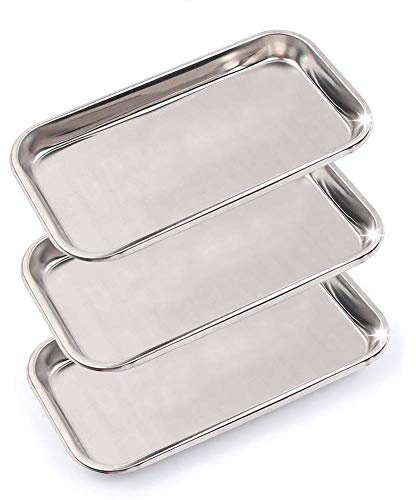 Paquete de 3 bandejas de acero inoxidable quirúrgico profesional para instrumentos de laboratorio, tipo plano