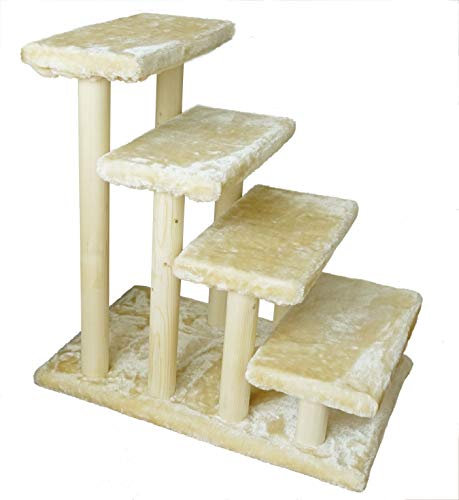 Wooden pet Stairs 4-Step pet Ladder cat Dog Easy Stairs with Detachable Carpet for high Bed and Couch (Beige)