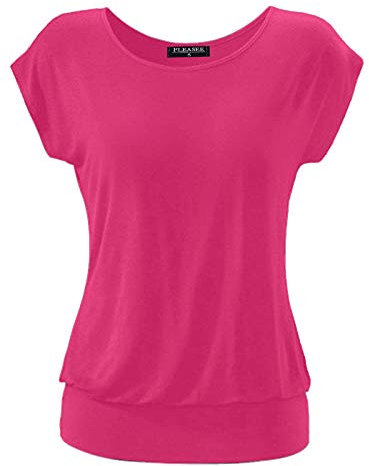 Fleasee Damen T-Shirt Kurz Ärmel Bluse Stretch Lässig Tunika Allover Druck Oberteile Top S Rose Rot