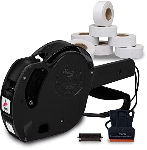 Perco Etikettierpistole, 1 Zeilen-Etikettenpistole mit 9000 weißen leeren Etiketten und einer zusätzlichen Tinte
