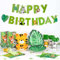 Decorlife Jungle Theme Party Supplies, Animal Theme Party Plates and Cups and Napkins Sets, Total 218PCS, Including Jungle Plates and Napkins, 54 x108 Safari Tablecloth, Cups, Straws – Serves 24